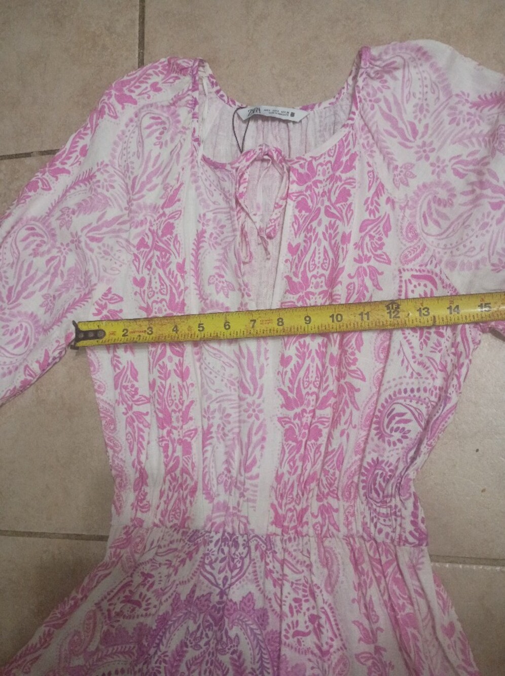 Zara Pink Patterned Tiered Tie-Neck Mini Dress - Picture 9 of 9